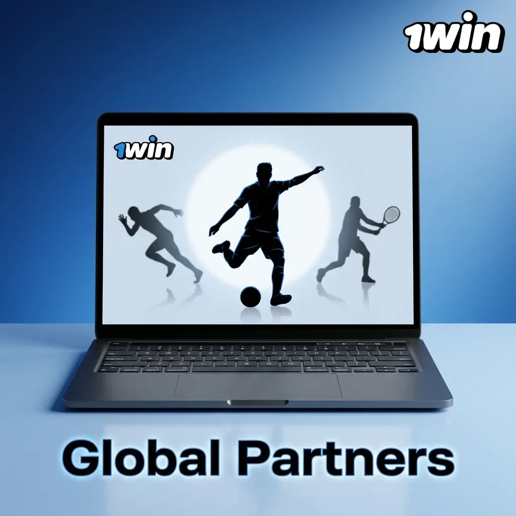 1win global partners featuring UFC, FIBA, and David Trezeguet.