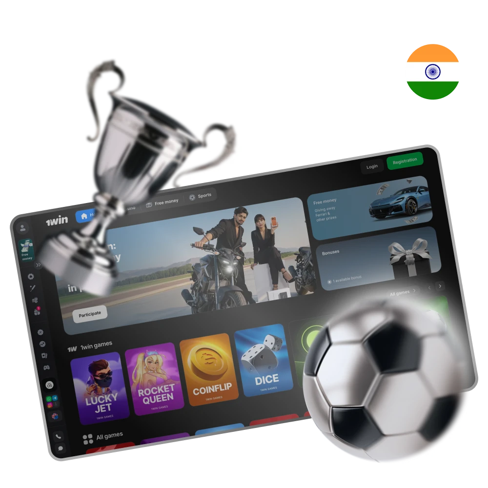 Navigate the official 1win platform using the main header with sports, casino, and account sections.